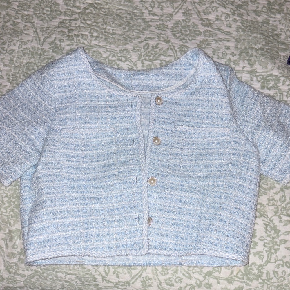 Light Blue Button-Front Knit Top - image 1